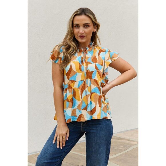 And The Why Full Size Printed Ruffle Baby Doll Top - Picture 1 of 11